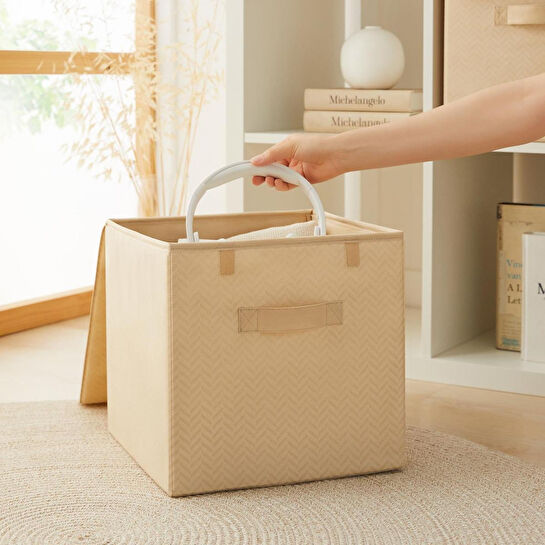 Ocean Home Textile Bej Balıksırtı Kapaklı Kutu 30 X 30 X 30 Cm