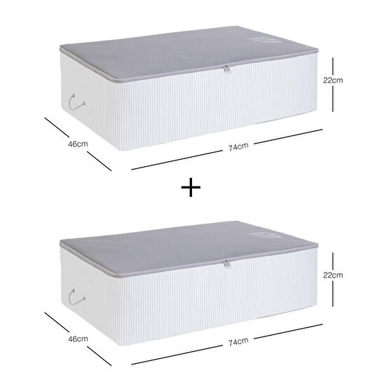 Ocean Home Textile 2 Adet Mega Boy Gri Çizgili Stuff&things Baza Altı Hurç Set 74 X 46 X 22 Cm