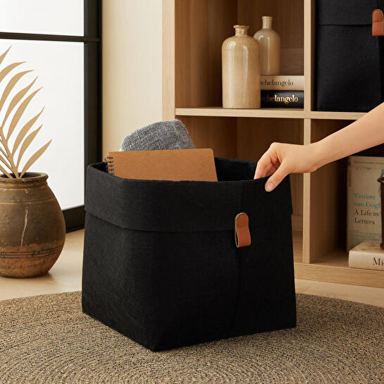 Ocean Home Textile Siyah Renk Keçe Sepet 30 X 30 X 30 Cm