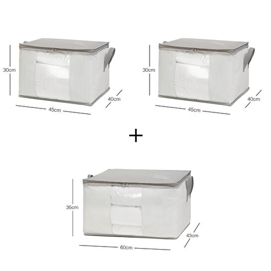 Ocean Home Textile 3'lü Pvc Pencereli Stuff & Things Gri Çizgili Hurç Set