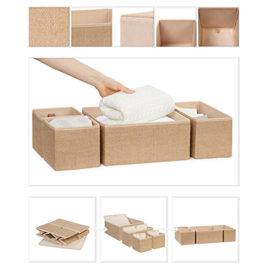 Ocean Home Textile Jüt Çekmece İçi Düzenleyici Kutu 1 Adet 28 X 28 X 13 / 1 Adet 28 X 13 X 13 / 2 Adet 14 X 14 X 13 Cm