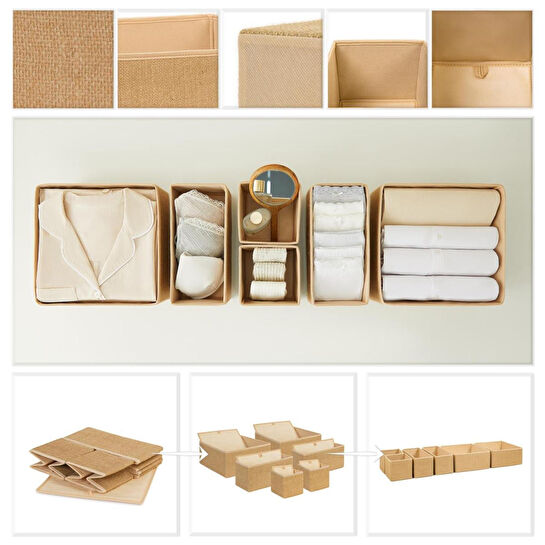 Ocean Home Textile 6'lı Jüt Çekmece İçi Düzenleyici Kutu 2 Adet 28 X 28 X 13 / 2 Adet 28 X 13 X 13 / 2 Adet 14 X 14 X 13 Cm