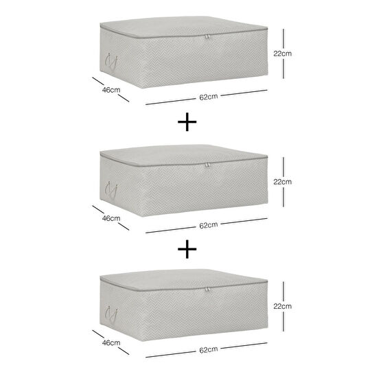 Ocean Home Textile 3'lü Büyük Boy Gri Balıksırtı Baza Altı Hurç Set 62 X 46 X 22 Cm