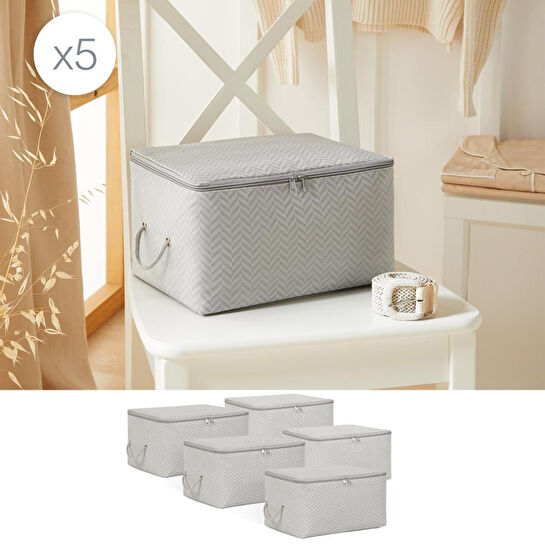 Ocean Home Textile 5'li Küçük Boy Gri Balıksırtı Hurç Set 30 X 22 X 18 Cm