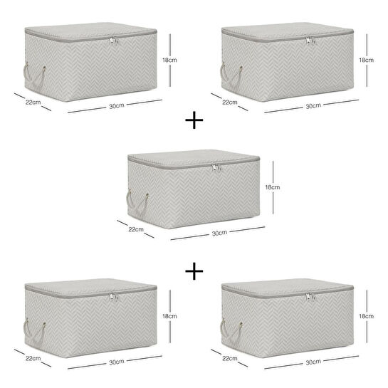 Ocean Home Textile 5'li Küçük Boy Gri Balıksırtı Hurç Set 30 X 22 X 18 Cm