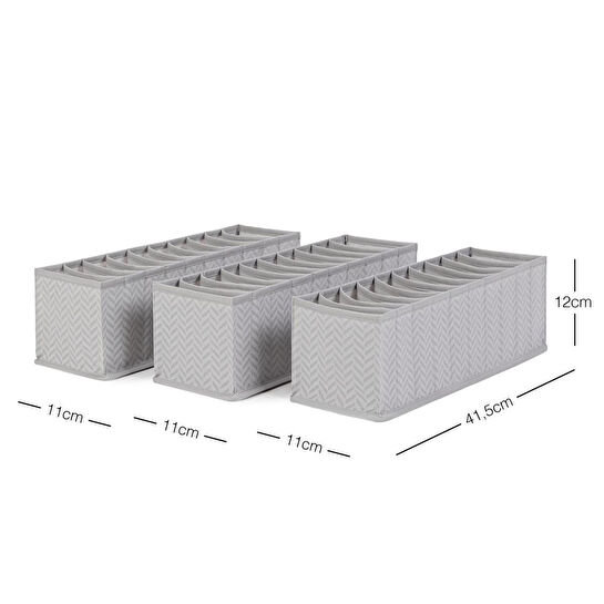 Ocean Home Textile 3'lü 10 Bölmeli Gri Balıksırtı Çekmece Düzenleyici Set