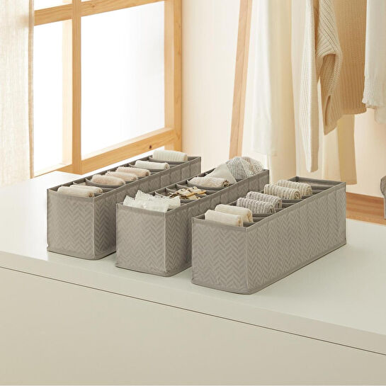 Ocean Home Textile 3'lü 10 Bölmeli Gri Balıksırtı Çekmece Düzenleyici Set