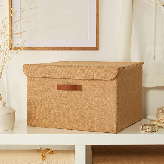 Ocean Home Textile Jüt Kapaklı Kutu 48 X 40 X 30 Cm