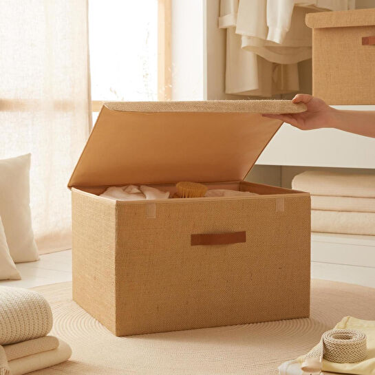 Ocean Home Textile Jüt Kapaklı Kutu 48 X 40 X 30 Cm