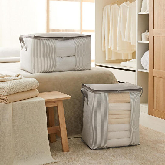 Ocean Home Textile 2'li Pvc Pencereli Stuff & Things Gri Çizgili Hurç Set