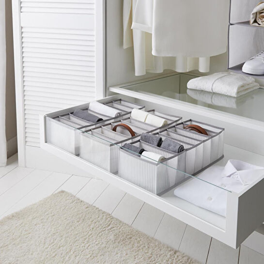 Ocean Home Textile 3'lü 8 Bölmeli Gri Çizgili Çekmece İçi Düzenleyici Set