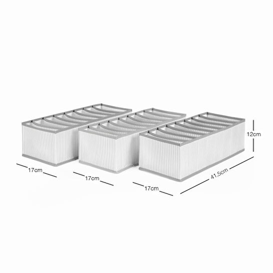 Ocean Home Textile 3'lü 8 Bölmeli Gri Çizgili Çekmece İçi Düzenleyici Set