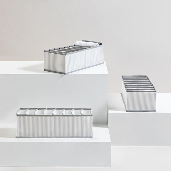 Ocean Home Textile 3'lü 8 Bölmeli Gri Çizgili Çekmece İçi Düzenleyici Set