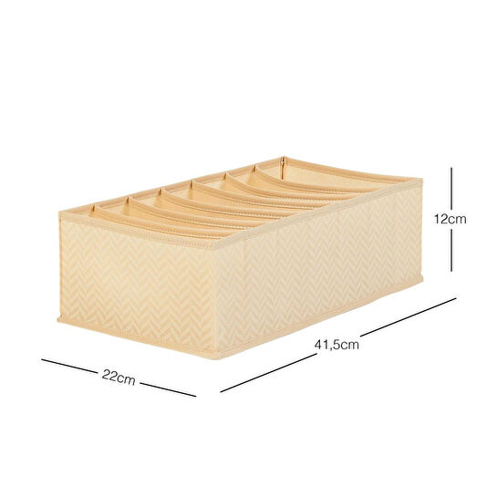Ocean Home Textile 7 Bölmeli Bej Balıksırtı Çekmece Düzenleyici 22 X 41,5 X 12 Cm