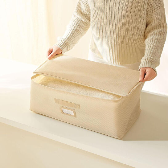 Ocean Home Textile 4'lü Bej Balıksırtı Hurç Set 2 Adet 30 X 22 X 18 / 2 Adet 52 X 28 X 21 Cm