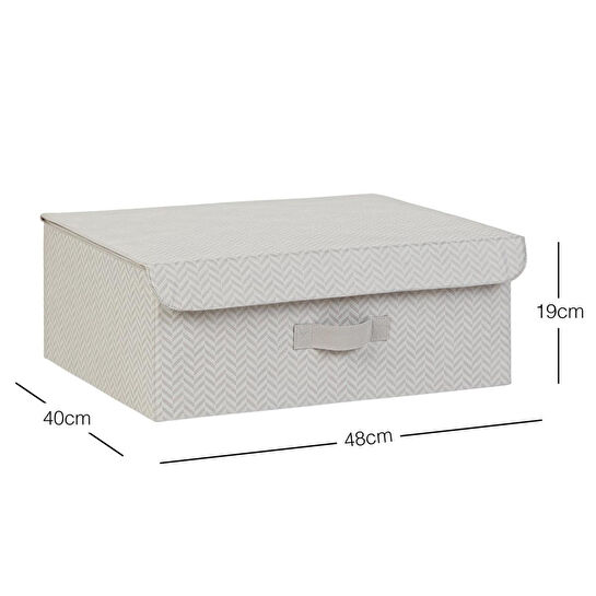 Ocean Home Textile Gri Balıksırtı Kapaklı Kutu 48 X 40 X 19 Cm