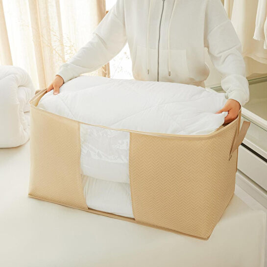 Ocean Home Textile Mega Boy Pvc Pencereli Bej Balıksırtı Hurç 75 X 40 X 40 Cm