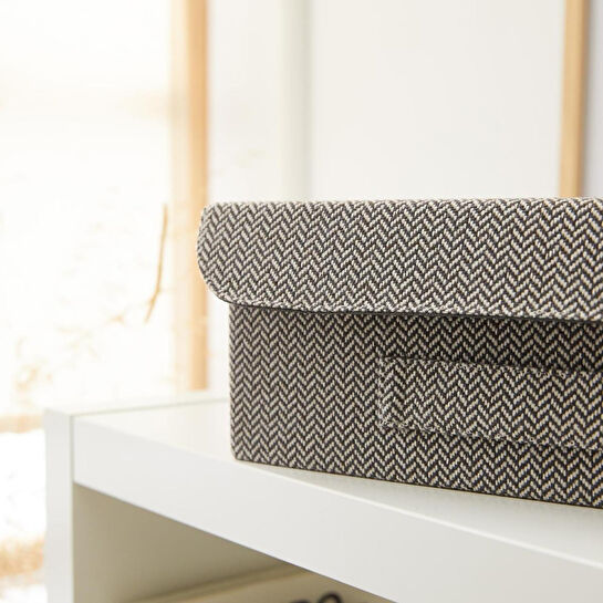 Ocean Home Textile Çekmece İçi Antrasit Renk Dokulu Kumaş Kapaklı Kutu 30 X 23 X 11 Cm
