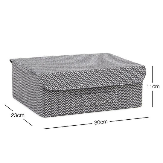 Ocean Home Textile Çekmece İçi Antrasit Renk Dokulu Kumaş Kapaklı Kutu 30 X 23 X 11 Cm