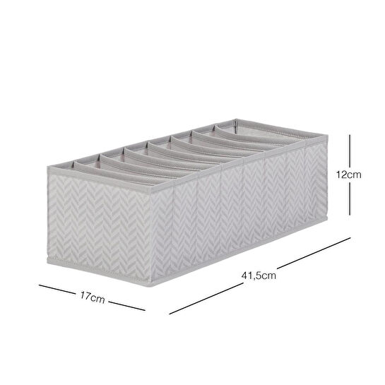 Ocean Home Textile 8 Bölmeli Gri Balıksırtı Çekmece Düzenleyici 17 X 41,5 X 12 Cm