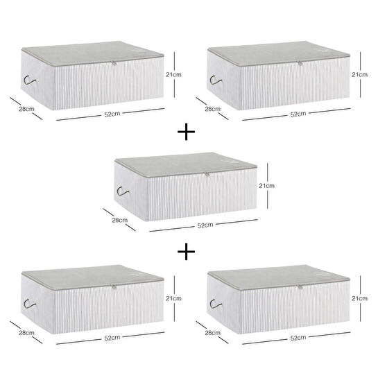 Ocean Home Textile 5'li Orta Boy Gri Çizgili Stuff & Things Hurç Set 52 X 28 X 21 Cm