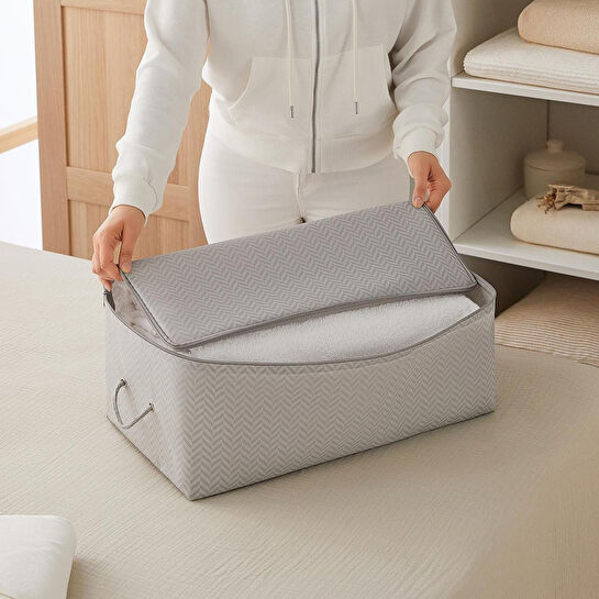 Ocean Home Textile Orta Boy Gri Balıksırtı Hurç 52 X 28 X 21 Cm