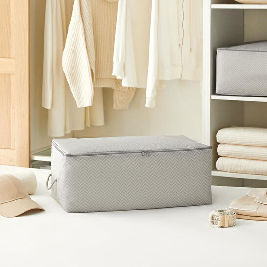 Ocean Home Textile Orta Boy Gri Balıksırtı Hurç 52 X 28 X 21 Cm