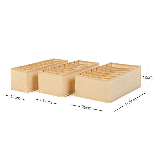 Ocean Home Textile 3'lü Bölmeli Bej Balıksırtı Çekmece Düzenleyici Set