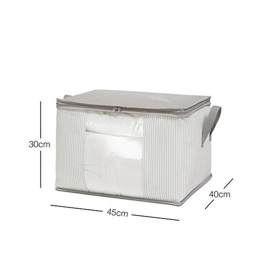 Ocean Home Textile Orta Boy Pvc Pencereli Gri Çizgili Stuff & Things Hurç 45 X 40 X 30 Cm