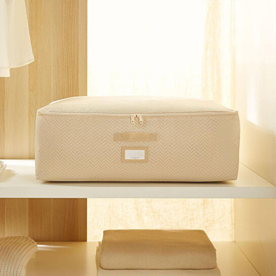 Ocean Home Textile Büyük Boy Bej Balıksırtı Baza Altı Hurç 62 X 46 X 22 Cm