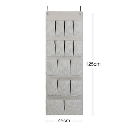 Ocean Home Textile 16 Gözlü Gri Balıksırtı Kapı Arkası Düzenleyici 45 X 125 Cm