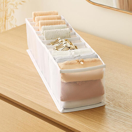 Ocean Home Textile 10 Bölmeli Beyaz Renk File Çekmece Düzenleyici 11 X 41,5 X 12 Cm