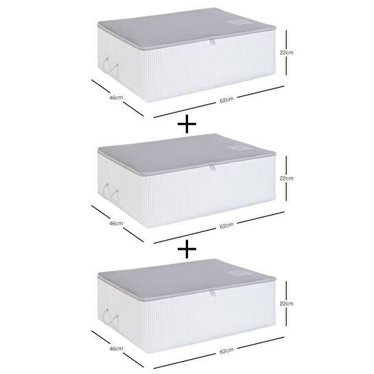 Ocean Home Textile 3'lü Büyük Boy Gri Renk Stuff & Things Baza Altı Hurç Set