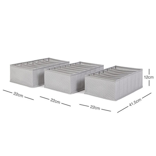 Ocean Home Textile 3'lü 7 Bölmeli Gri Balıksırtı Çekmece Düzenleyici Set