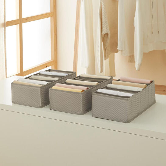 Ocean Home Textile 3'lü 7 Bölmeli Gri Balıksırtı Çekmece Düzenleyici Set