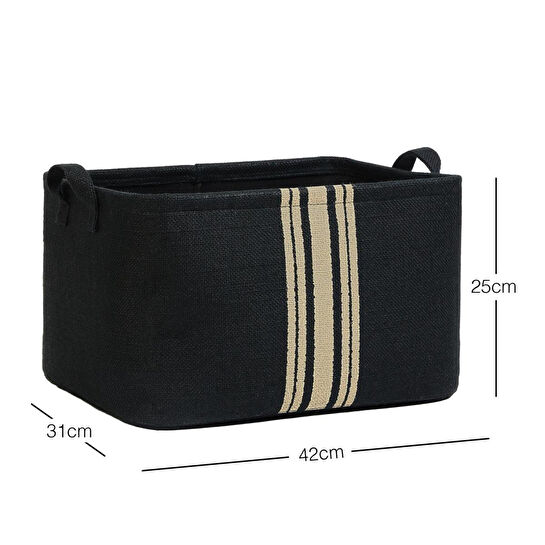 Ocean Home Textile Çizgili Siyah Renk Jüt Sepet 42 X 31 X 25 Cm