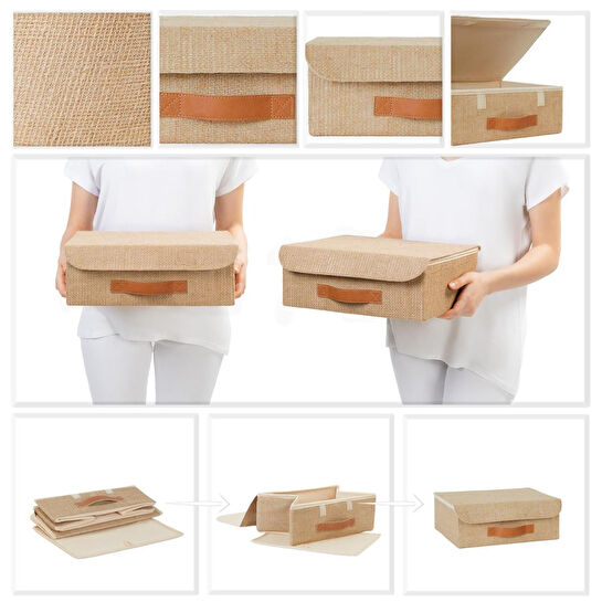 Ocean Home Textile Çekmece İçi Jüt Kapaklı Kutu 30 X 23 X 11 Cm