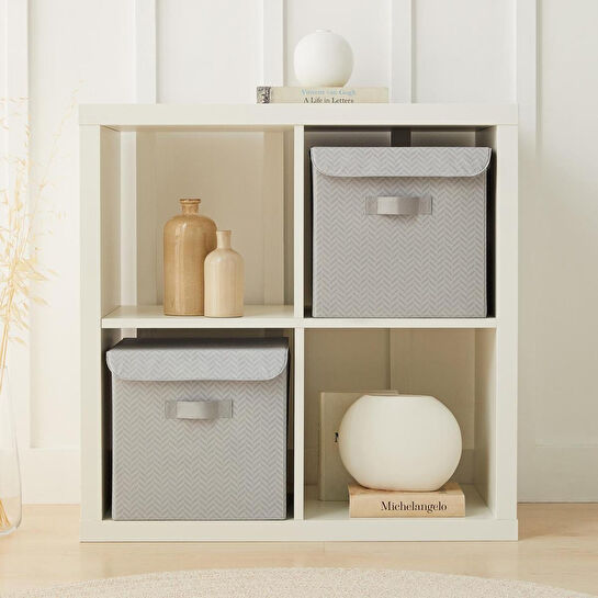 Ocean Home Textile 2'li Gri Balıksırtı Kapaklı Kutu Set 30 X 30 X 30 Cm
