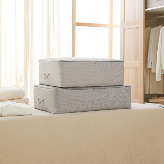 Ocean Home Textile 2'li Gri Balıksırtı Baza Altı Hurç Set