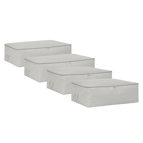 Ocean Home Textile 4'lü Gri Balıksırtı Baza Altı Hurç Set 2 Adet 62 X 46 X 22 / 2 Adet 74 X 46 X 22 Cm