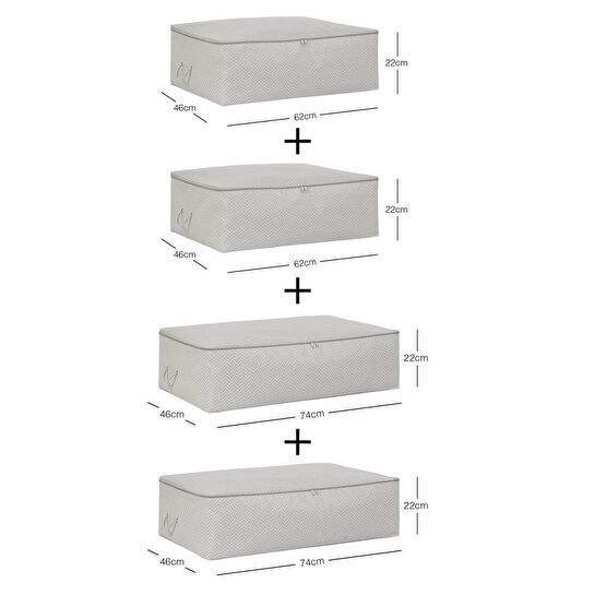 Ocean Home Textile 4'lü Gri Balıksırtı Baza Altı Hurç Set 2 Adet 62 X 46 X 22 / 2 Adet 74 X 46 X 22 Cm