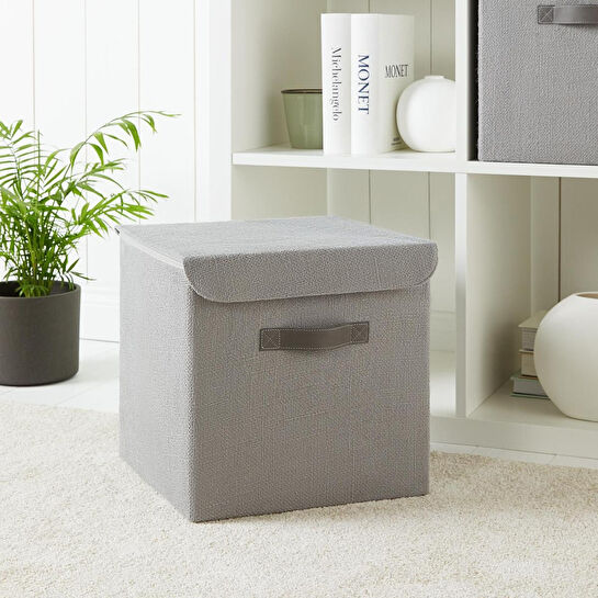 Ocean Home Textile 2'li Gri Renk Jüt Kapaklı Kutu Set 30x30x30 Cm