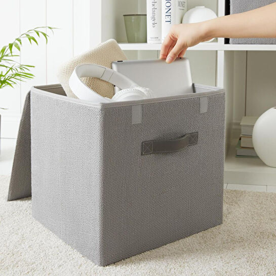 Ocean Home Textile 2'li Gri Renk Jüt Kapaklı Kutu Set 30x30x30 Cm