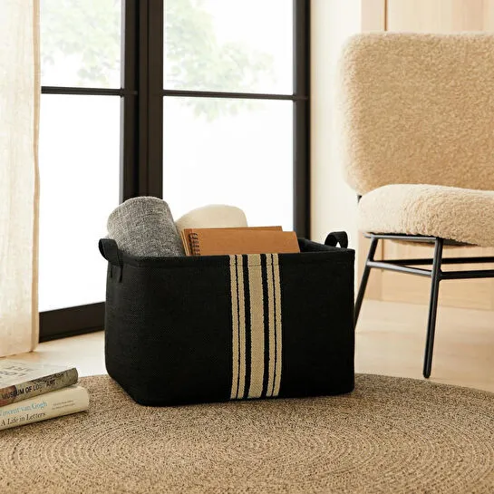 Ocean Home Textile 4'lü Çizgili Siyah Renk Jüt Sepet Set 24 X 17 X 14 / 30 X 21 X 18 / 42 X 31 X 25 / 36 X 40 Cm