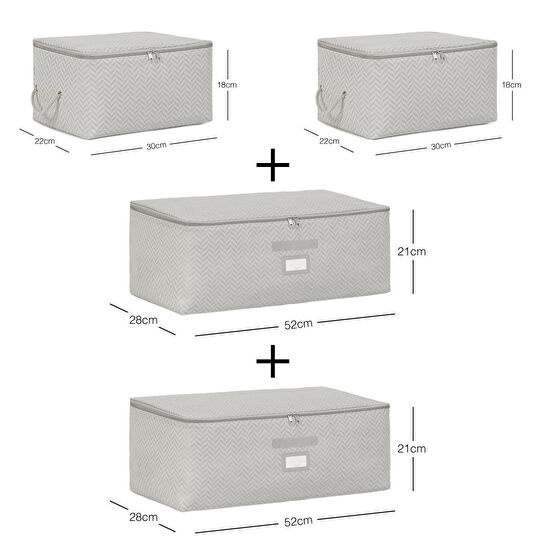 Ocean Home Textile 4'lü Gri Balıksırtı Hurç Set 2 Adet 30 X 22 X 18 / 2 Adet 52 X 28 X 21 Cm