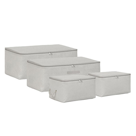 Ocean Home Textile 4'lü Gri Balıksırtı Hurç Set 2 Adet 30 X 22 X 18 / 2 Adet 52 X 28 X 21 Cm