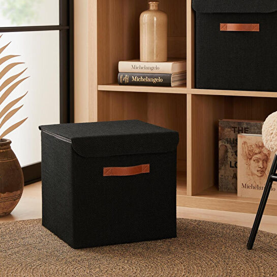 Ocean Home Textile Siyah Renk Jüt Kapaklı Kutu 30 X 30 X 30 Cm