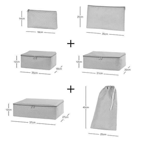 Ocean Home Textile 6'lı Gri Balıksırtı Bavul İçi Düzenleyici Set