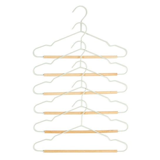 Ocean Home Textile 6'lı Ahşap Destekli Mat Mint Renk Kauçuk Kaplamalı Metal Çocuk Giysi Askısı 18 X 32 X 0.3 Cm