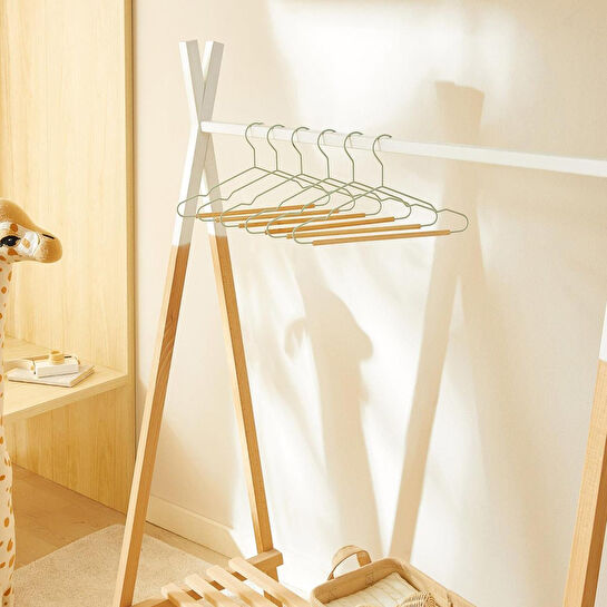 Ocean Home Textile 6'lı Ahşap Destekli Mat Mint Renk Kauçuk Kaplamalı Metal Çocuk Giysi Askısı 18 X 32 X 0.3 Cm